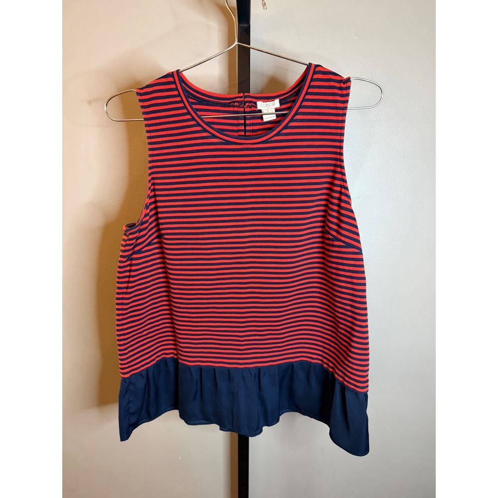 J.Crew Red Navy Striped Sleeveless Peplum Top G2688 Mens Size Medium